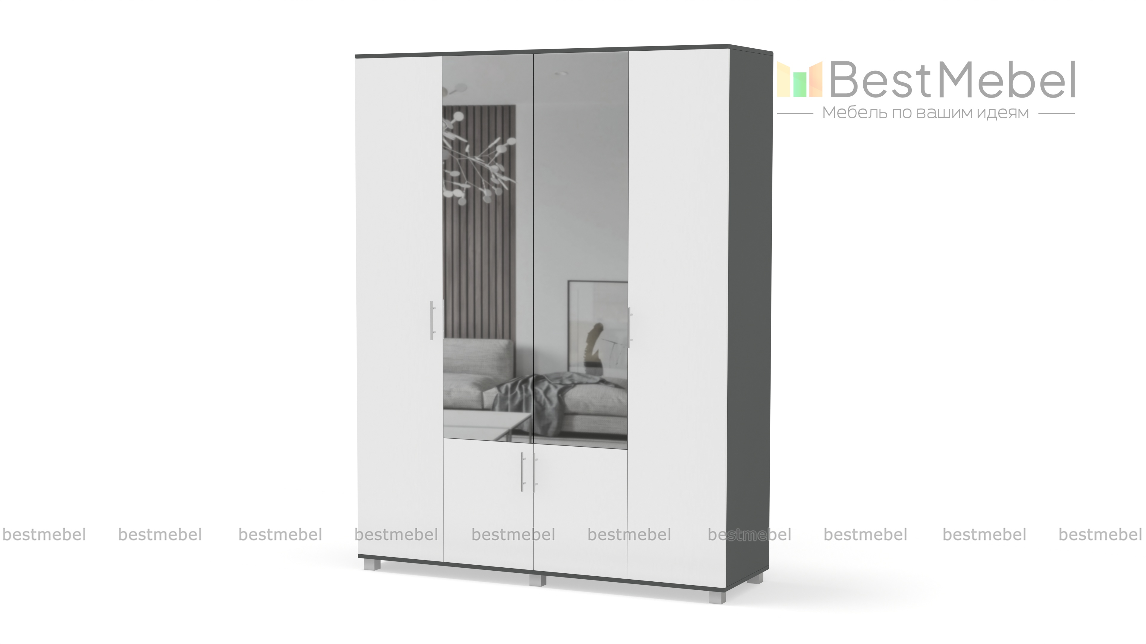 Шкаф Карина 4х створчатый с зеркалом К42 BMS