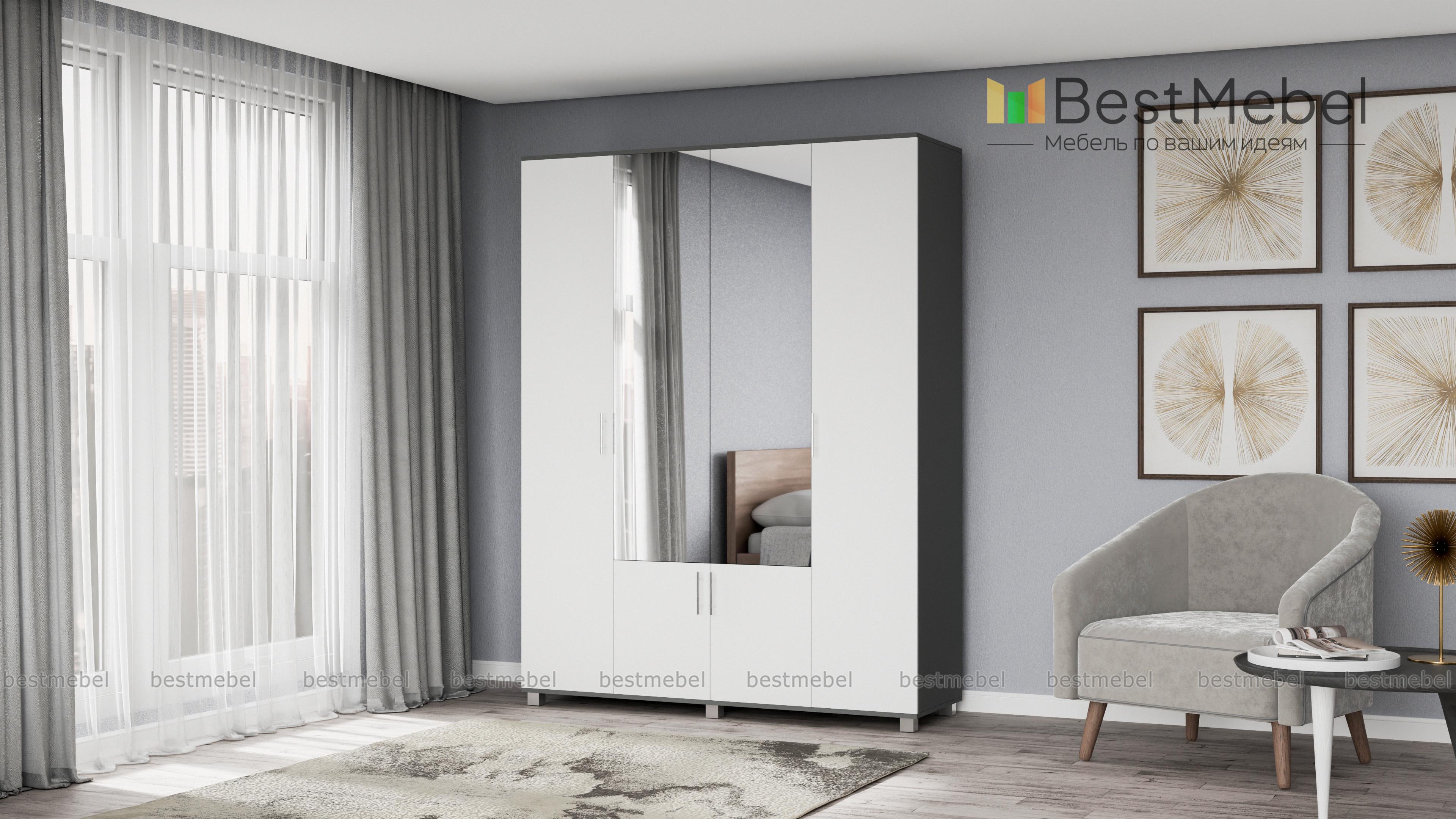 Шкаф Карина 4х створчатый с зеркалом К42 BMS - Фото