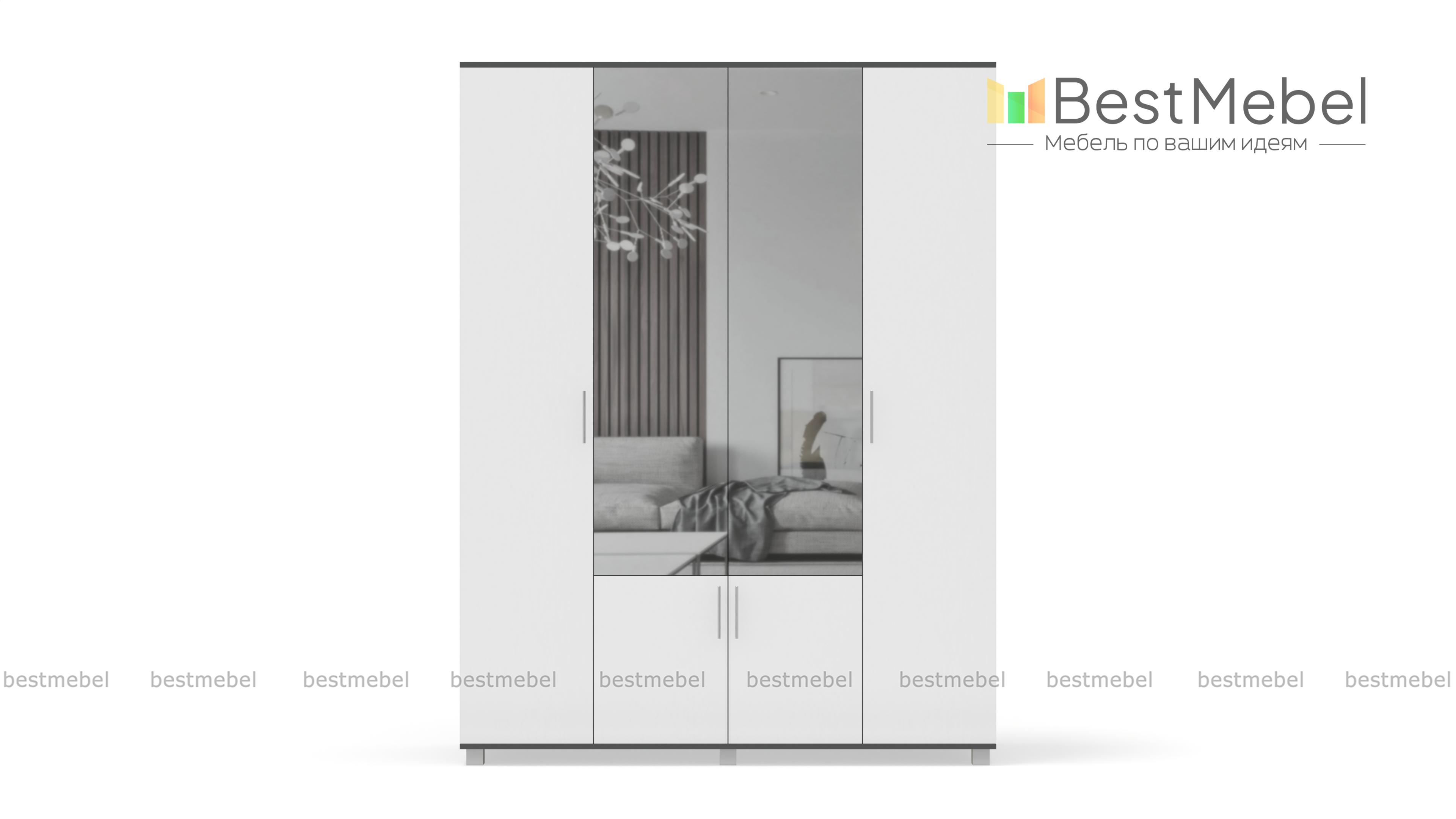 Шкаф Карина 4х створчатый с зеркалом К42 BMS - Фото